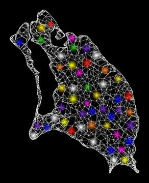 Web Network Map of Barbuda Island with Colorful Light Spots Illustrazione stock