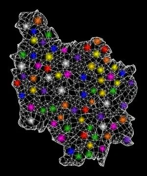 Web Network Map of Burgundy Province with Shiny Light Spots Stock Illustration