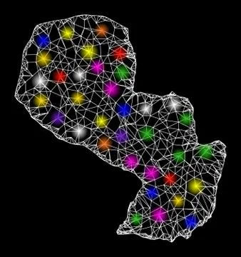 Web Network Map of Paraguay with Colorful Light Spots Stock Illustration