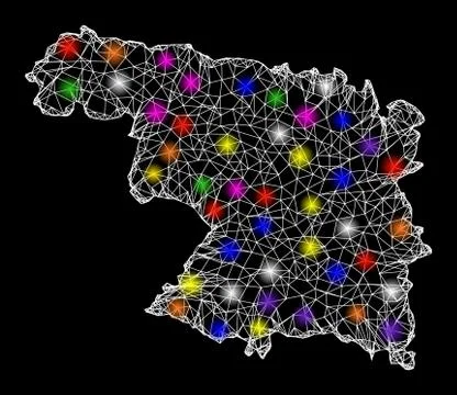 Web Network Map of Zamora Province with Colorful Light Spots Stock Illustration