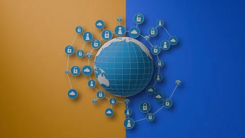 Web Network Motion Design Concept With Earth On Blue And Yellow Background Stock Footage 262759185