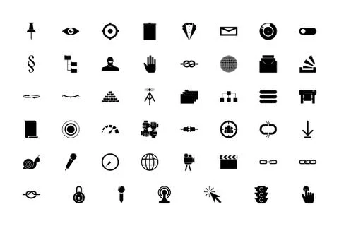 Web objects black color set solid style image Stock Illustration