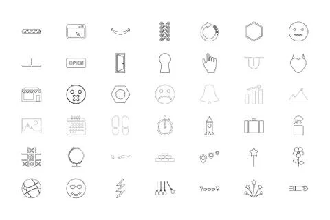 Web objects different black color set outline style image Stock Illustration