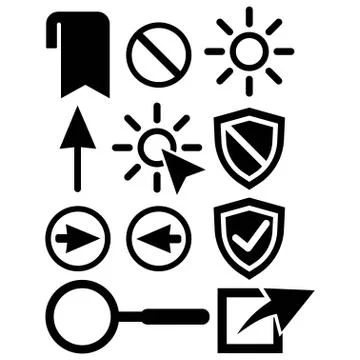 Web office, arrows, magnifier, cursor icon set in black on a white background Stock Illustration