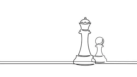 Web One line chess king silhouette drawing. Continuous line sketch play strategy Stock-Illustration