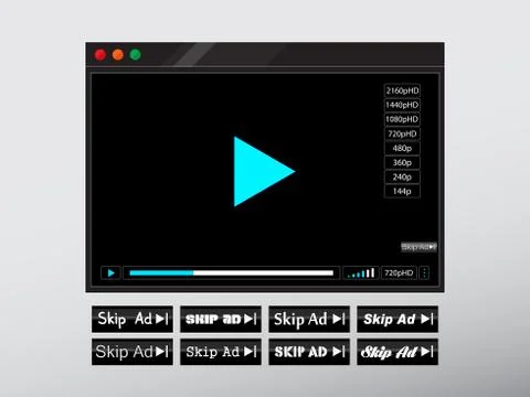 ??????web online video or audio player window frame Stockillustratie