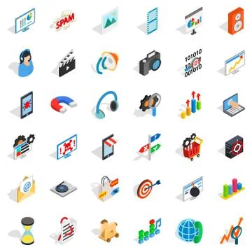 Web operation icons set, isometric style Stock Illustration