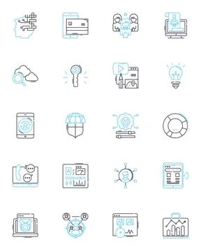 Web optimization linear icons set. search, ranking, traffic, algorithm, metadata Illustrazione stock