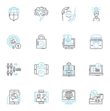 Web optimization linear icons set. search, ranking, traffic, algorithm, metadata Stock Illustration