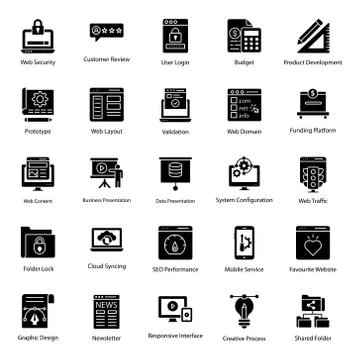 Web Optimization Solid Icons Pack Stock Illustration