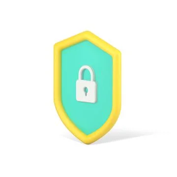 Web padlock on shield 3d icon. Safe and protection of users personal data Stock Illustration