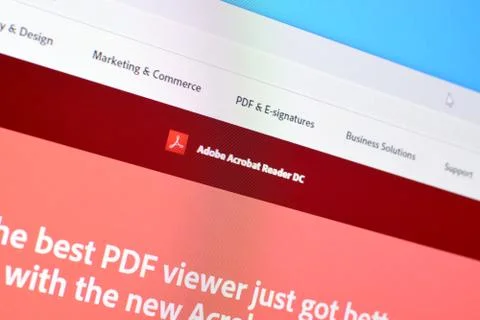 Web page of adobe acrobat reader product on official website on the display o Stock Photos