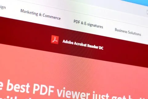 Web page of adobe acrobat reader product on official website on the display o Stock Photos