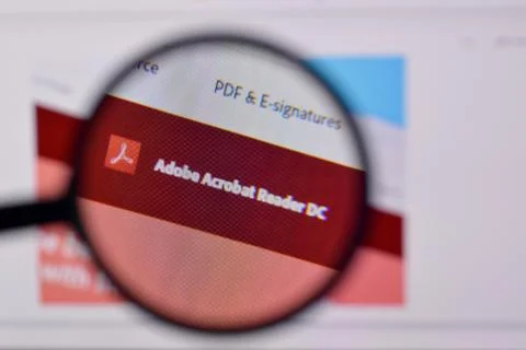Web page of adobe acrobat reader product on official website on the display o Stock Photos