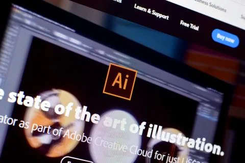 Web page of adobe illustrator product on official website on the display of P 스톡 사진