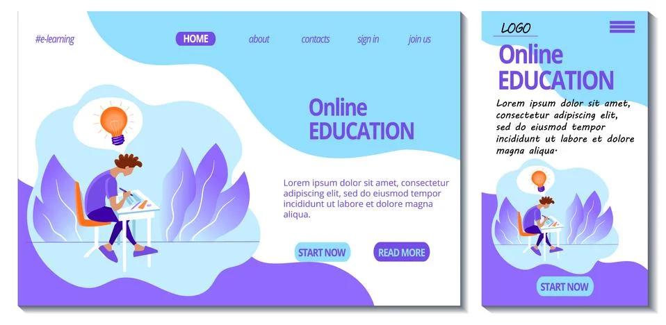 Web page and app mobile design template for e-learning site. Online education. Stock Illustration