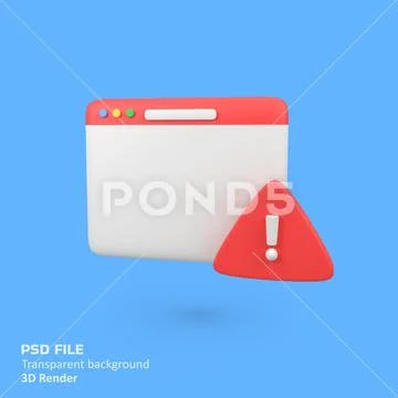 Web page with attention exclamation sign isolated 3d render icon illustration PSD 템플릿