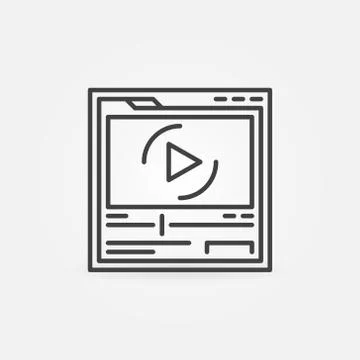 Web Page in Browser with Video Player vector outline icon Stock Illustration