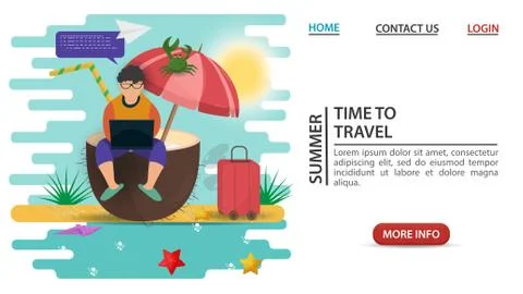 Web page design concept banner summer vacation a person communicates works on Stock Illustration
