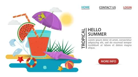 Web page design concept summer vacation a glass of juice drink with a waterme Stock Illustration