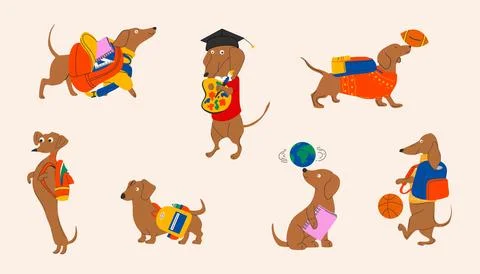 Web page design template for Dachshunds dog ready for school Illustrazione stock