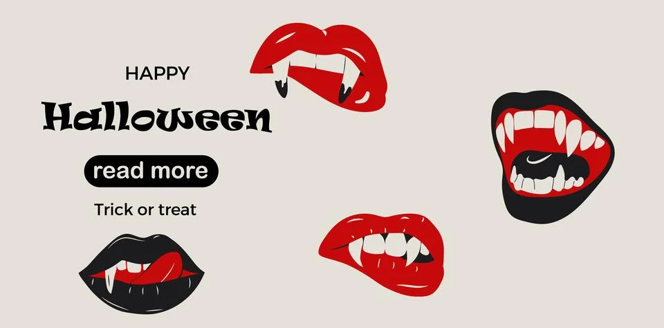 Web page design template. Glamorous set of vampire lips 스톡 일러스트