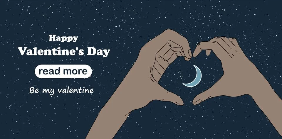 Web page design template. Hands show heart on moonlit night. Stock-Illustration