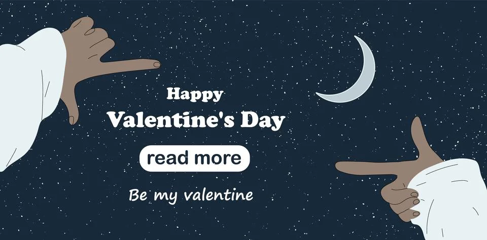 Web page design template. Hands show heart on moonlit night. Stock Illustration