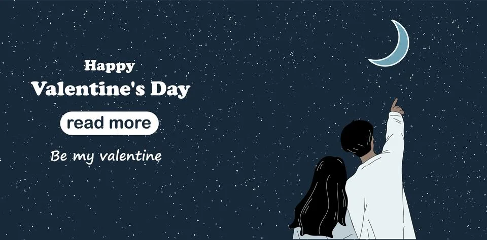 Web page design template. Hands show heart on moonlit night. Stock Illustration