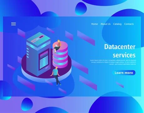 Web page design template for hosting and data center, big data processing Stock Illustration