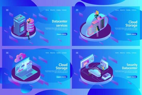 Web page design template for hosting and data center, big data processing Stock Illustration