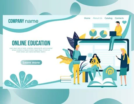 Web page design template for online education, distance courses, e-learning, Stock Illustration