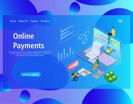 Web page design template for online payments, laptop with a paper bill. Stock Illustration