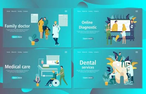 Web page design template for online medical support, dental services Stock Illustration