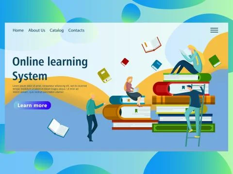 Web page design template for online education, distance courses, e-learning, Stock Illustration