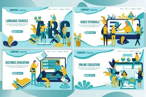 Web page design template for online education, distance courses, e-learning, Illustrazione stock