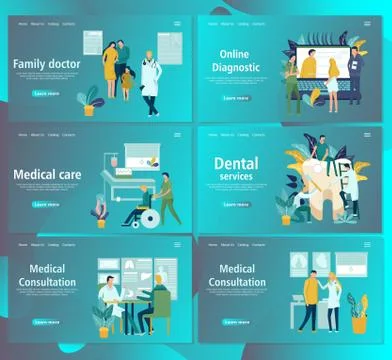 Web page design template for online medical support, dental services Stock Illustration