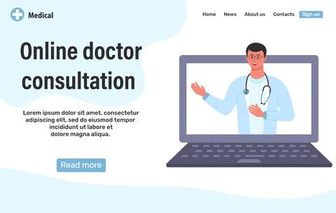 Web page design template for online doctor consultation. Doctor with stethosc Stock Illustration