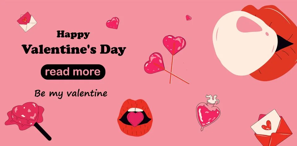 Web page design template. Set of cute vector love stickers. Illustrazione stock