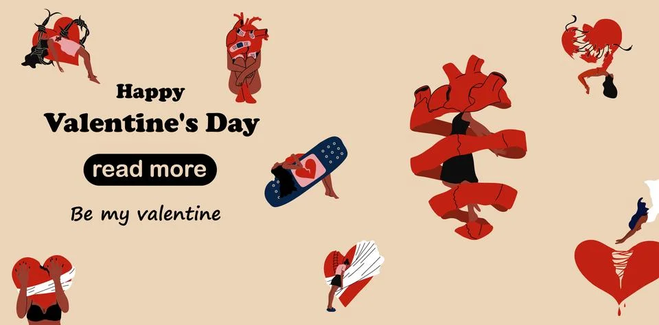 Web page design template. Set of  girls with a broken heart. Stock-Illustration