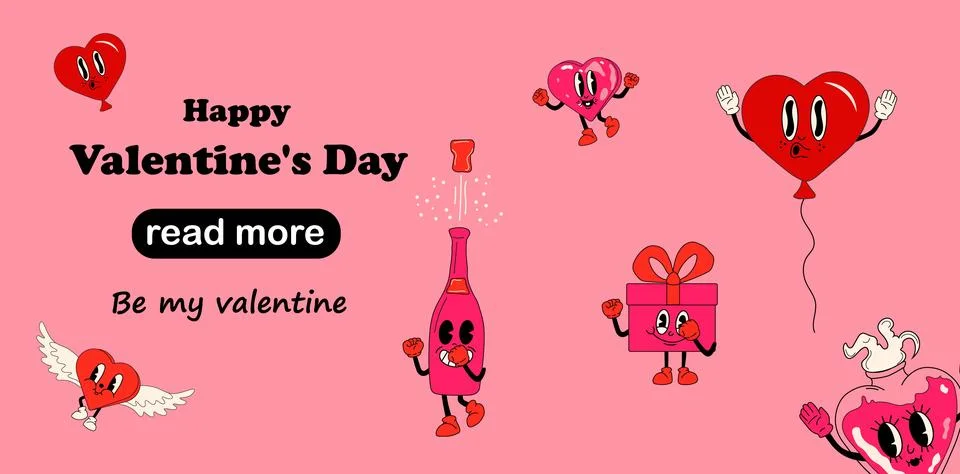 Web page design template. Set of cute  love stickers . Illustrazione stock