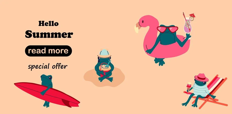 Web page design template.  A set of four cartoon frogs Stock-Illustration