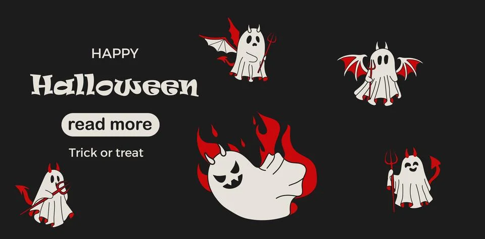 Web page design template. Set of Halloween Devil Ghosts Stock-Illustration