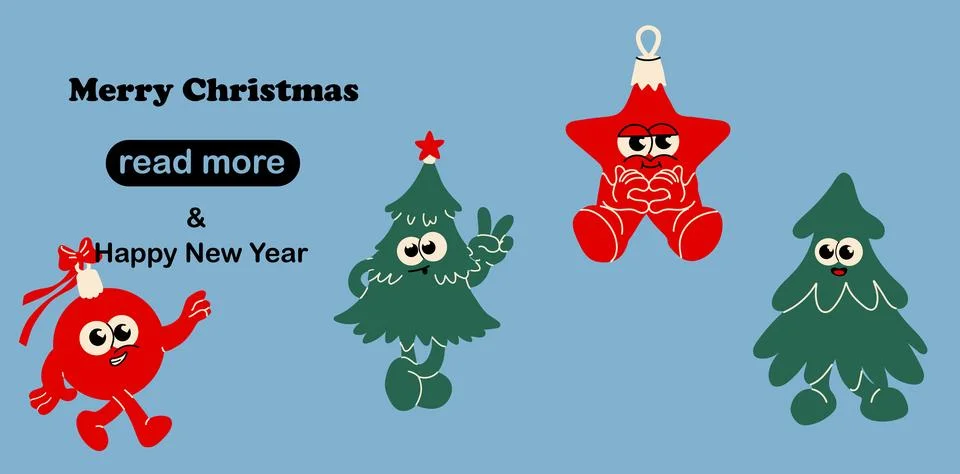 Web page design template. Set of cute and funny Christmas characters Stock Illustration