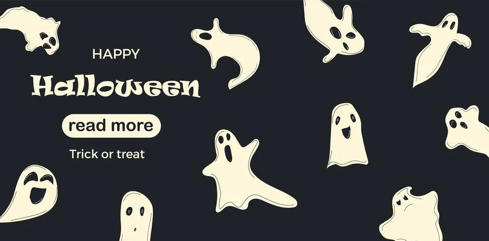 Web page design template. Spooky flying phantom ghosts Stock Illustration