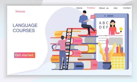 The web page design templates for language courses, e-learning, online educat Stock Illustration