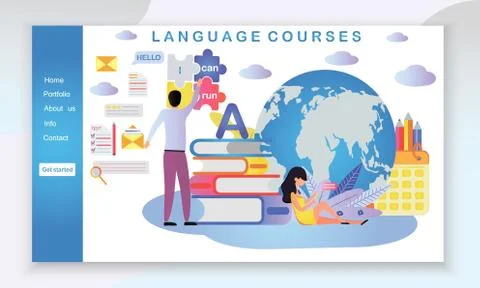 The web page design templates for language courses, e-learning, online educat Stock-Illustration