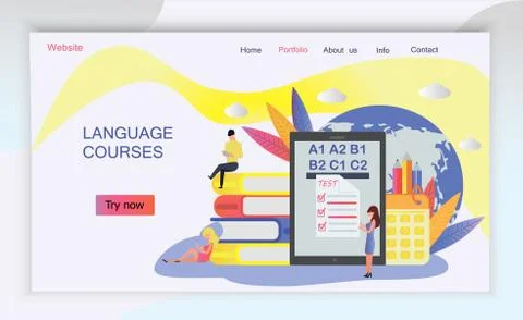 The web page design templates for language courses, e-learning, online educat Stock Illustration