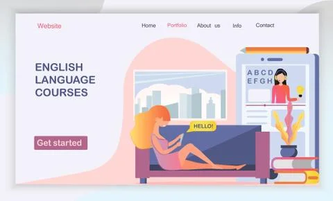 The web page design templates for language courses, e-learning, online educat Ilustração Stock
