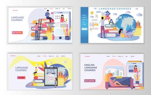 The web page design templates for language courses, e-learning, online educat Stock-Illustration